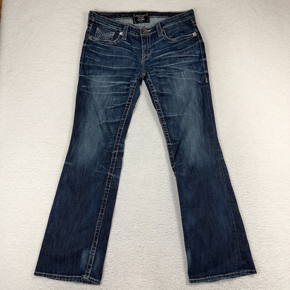 Big Star Liv Boot Jeans Womens 30R (33x31) Dark Wash Bootcut Denim Thick Stitch